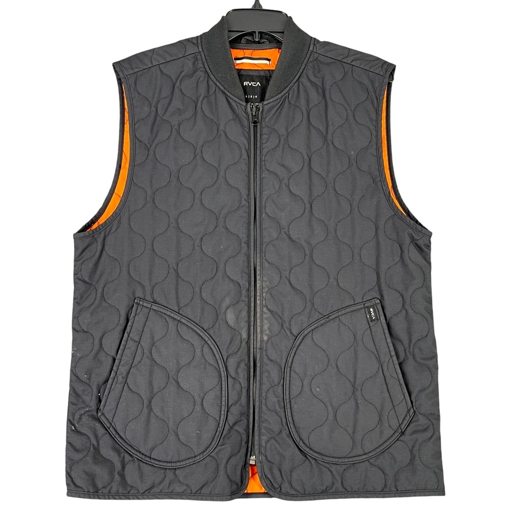 RVCA Quilted Workwear Bomber Vest Mens L Onion Stitch Zip Outerwear Layer Skater